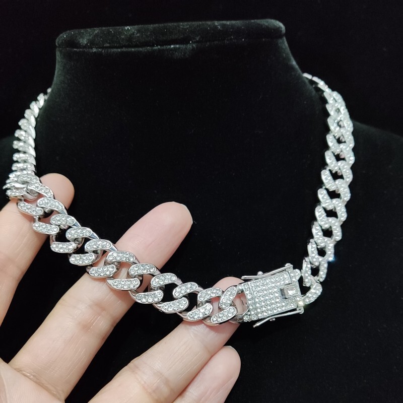 Férfi Női Hiphop Iced Out Bling lánc nyaklánc Kiváló minőségű 13 mm széles Miami kubai lánc HipHop nyakláncok divat ékszerek