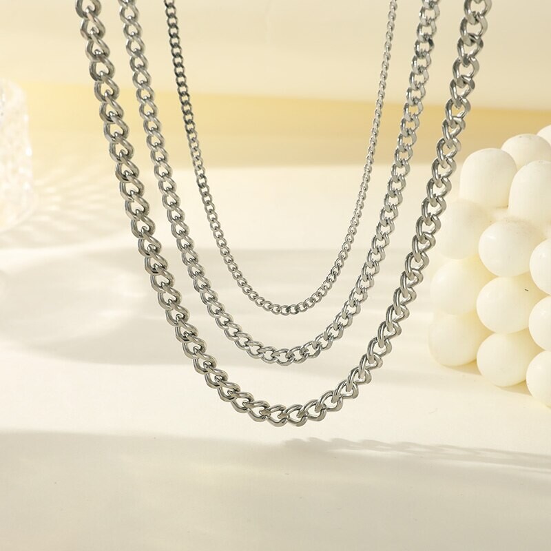 Set de colier de 3 bucăți atât pentru bărbați, cât și pentru femei, stil hip hop, din oțel inoxidabil, șase fețe, bijuterii minimaliste cu lanț cubanez