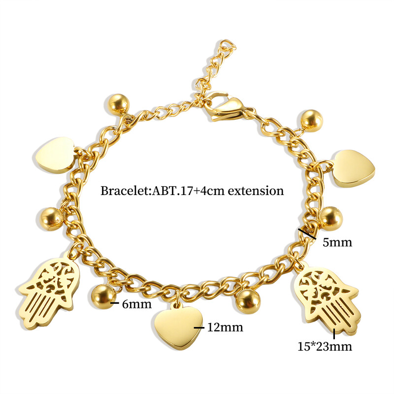 Trendikas roostevabast terasest peopesa südamega käevõru naistele, tüdrukutele kullavärvi Kuuba lingiga keti ümmargused palli käevõrud 18 K plaaditud ehted