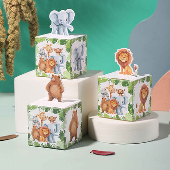 Creative Jungle Party Cartoon Packaging Box Bear Lion Monkey Elephant Hard Card Kraft Packaging Box Candy