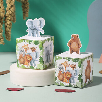 Creative Jungle Party Cartoon Packaging Box Bear Lion Monkey Elephant Hard Card Kraft Packaging Box Candy