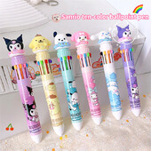 Sanrio Press Ten Color Tušinukai Cartoon Kawaii Kuromi Daugiaspalviai studentai Gel Pens Melody Sanrio Kanceliarinės prekės Rašykite mielus rašiklius