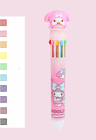 Sanrio Press Ten Color Tušinukai Cartoon Kawaii Kuromi Daugiaspalviai studentai Gel Pens Melody Sanrio Kanceliarinės prekės Rašykite mielus rašiklius