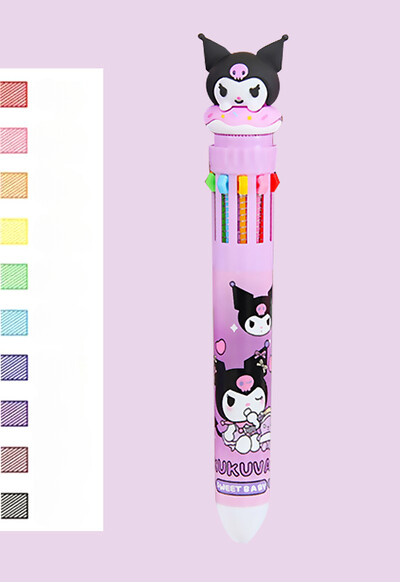 Sanrio Press Ten Color Tušinukai Cartoon Kawaii Kuromi Daugiaspalviai studentai Gel Pens Melody Sanrio Kanceliarinės prekės Rašykite mielus rašiklius