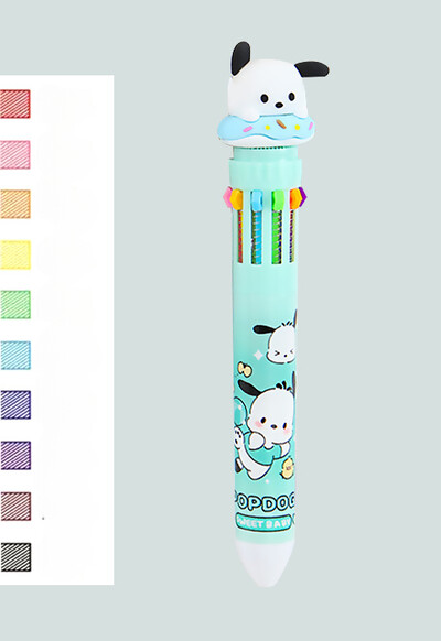 Sanrio Press Ten Color Tušinukai Cartoon Kawaii Kuromi Daugiaspalviai studentai Gel Pens Melody Sanrio Kanceliarinės prekės Rašykite mielus rašiklius