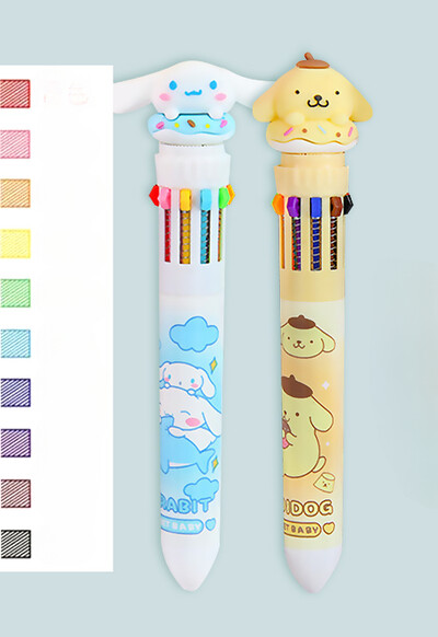 Sanrio Press Ten Color Tušinukai Cartoon Kawaii Kuromi Daugiaspalviai studentai Gel Pens Melody Sanrio Kanceliarinės prekės Rašykite mielus rašiklius