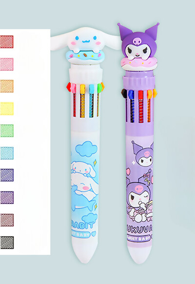 Sanrio Press Ten Color Tušinukai Cartoon Kawaii Kuromi Daugiaspalviai studentai Gel Pens Melody Sanrio Kanceliarinės prekės Rašykite mielus rašiklius
