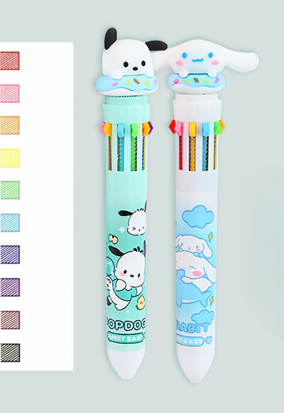 Sanrio Press Ten Color Tušinukai Cartoon Kawaii Kuromi Daugiaspalviai studentai Gel Pens Melody Sanrio Kanceliarinės prekės Rašykite mielus rašiklius