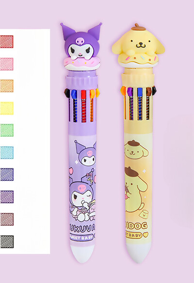Sanrio Press Ten Color Tušinukai Cartoon Kawaii Kuromi Daugiaspalviai studentai Gel Pens Melody Sanrio Kanceliarinės prekės Rašykite mielus rašiklius
