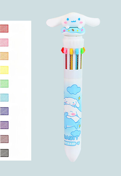 Sanrio Press Ten Color Tušinukai Cartoon Kawaii Kuromi Daugiaspalviai studentai Gel Pens Melody Sanrio Kanceliarinės prekės Rašykite mielus rašiklius