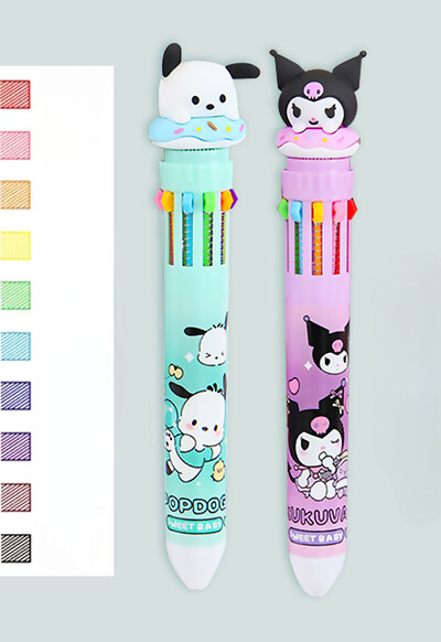 Sanrio Press Ten Color Tušinukai Cartoon Kawaii Kuromi Daugiaspalviai studentai Gel Pens Melody Sanrio Kanceliarinės prekės Rašykite mielus rašiklius