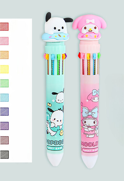 Sanrio Press Ten Color Tušinukai Cartoon Kawaii Kuromi Daugiaspalviai studentai Gel Pens Melody Sanrio Kanceliarinės prekės Rašykite mielus rašiklius