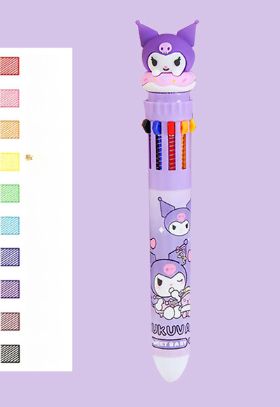Sanrio Press Ten Color Tušinukai Cartoon Kawaii Kuromi Daugiaspalviai studentai Gel Pens Melody Sanrio Kanceliarinės prekės Rašykite mielus rašiklius