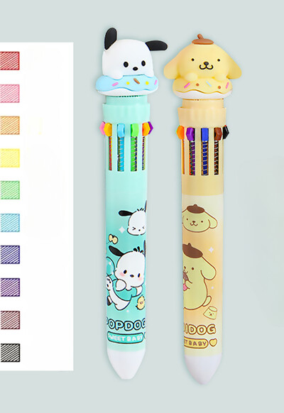 Sanrio Press Ten Color Tušinukai Cartoon Kawaii Kuromi Daugiaspalviai studentai Gel Pens Melody Sanrio Kanceliarinės prekės Rašykite mielus rašiklius