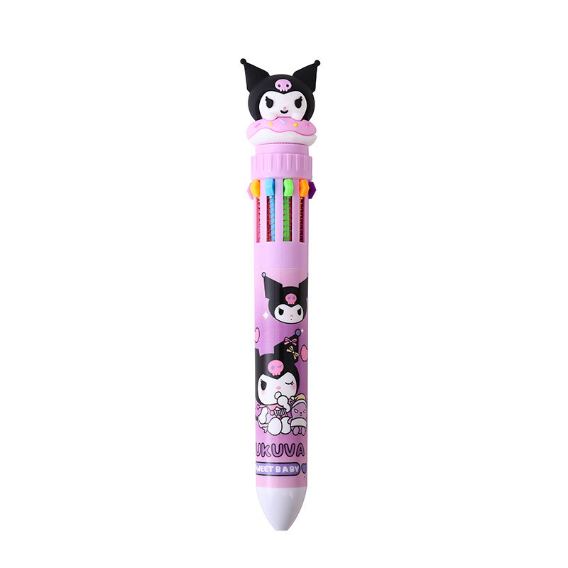 Sanrio Press Ten Color Tušinukai Cartoon Kawaii Kuromi Daugiaspalviai studentai Gel Pens Melody Sanrio Kanceliarinės prekės Rašykite mielus rašiklius