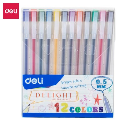 Deli 12 buc Set de pix cu gel color de înaltă calitate, stilou neutru, stilou roller 0,5 mm, stilou cu bile cu cerneală albastră, cu semnătură