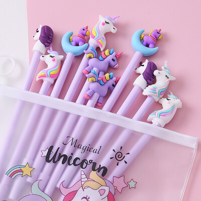 10 buc/set pix cu gel drăguț Kawaii cu model aleatoriu ponei unicorn 0,5 m stilou cu cerneală gel neagră Papetarie școlară Furnizori de birou Cadouri