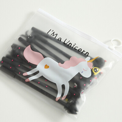 10 buc/set pix cu gel drăguț Kawaii cu model aleatoriu ponei unicorn 0,5 m stilou cu cerneală gel neagră Papetarie școlară Furnizori de birou Cadouri