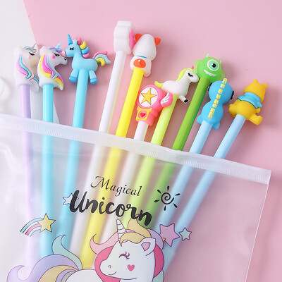 10 buc/set pix cu gel drăguț Kawaii cu model aleatoriu ponei unicorn 0,5 m stilou cu cerneală gel neagră Papetarie școlară Furnizori de birou Cadouri