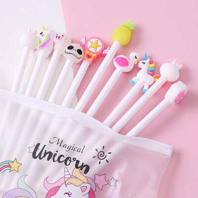 10 buc/set pix cu gel drăguț Kawaii cu model aleatoriu ponei unicorn 0,5 m stilou cu cerneală gel neagră Papetarie școlară Furnizori de birou Cadouri