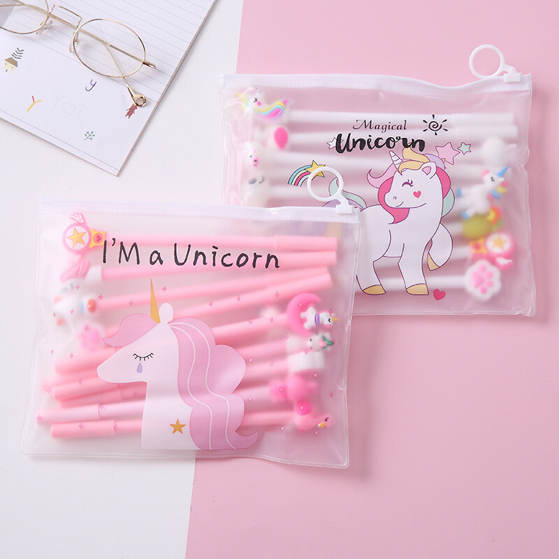 10 buc/set pix cu gel drăguț Kawaii cu model aleatoriu ponei unicorn 0,5 m stilou cu cerneală gel neagră Papetarie școlară Furnizori de birou Cadouri