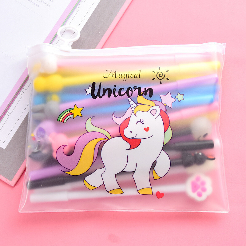 10 buc/set pix cu gel drăguț Kawaii cu model aleatoriu ponei unicorn 0,5 m stilou cu cerneală gel neagră Papetarie școlară Furnizori de birou Cadouri