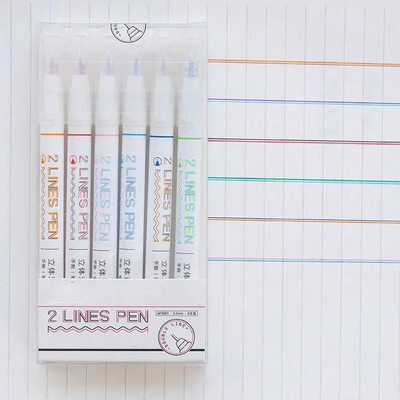 6 buc, 2 linii, pixuri colorate, pixuri, desen, pictură, graffiti, stilouri, 0,5 mm, pixuri cu gel, pigment pentru căptușeală, Highlighter, papetărie Kawaii