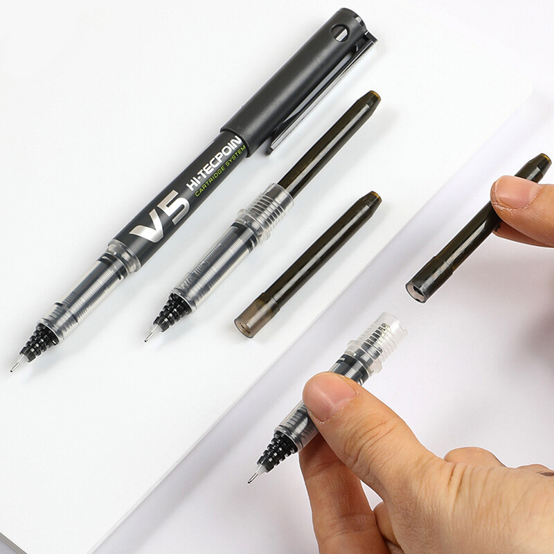 Pilot korduvtäidetav V5/V7 Hi-Tecpoint rull-kuulipliiats, 0,5 mm/0,7 mm ots, sinine must-punane vedela tindikassetisüsteem