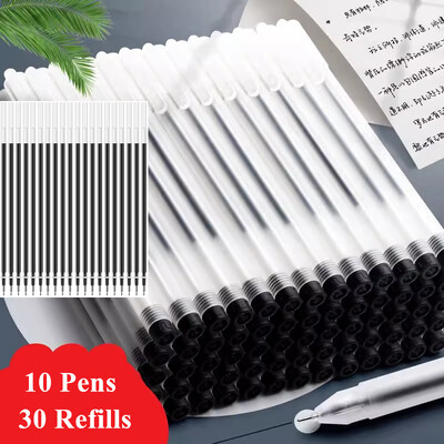 10 pixuri cu gel + 30 de rezerve Papetarie japoneza transparenta 0 5 mm Negru Albastru Roșu Pix pentru birou, școală, scris, rechizite pentru studenți