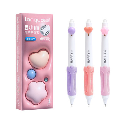 3 bucăți/set pix de buzunar șters, 0,5 mm, stilou albastru de reîncărcare cu cerneală cu gel pentru student, stilou de scris la atingere moale, stilou drăguț cu gel, stilou neutru cu punct ST