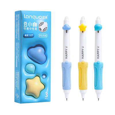 3 bucăți/set pix de buzunar șters, 0,5 mm, stilou albastru de reîncărcare cu cerneală cu gel pentru student, stilou de scris la atingere moale, stilou drăguț cu gel, stilou neutru cu punct ST