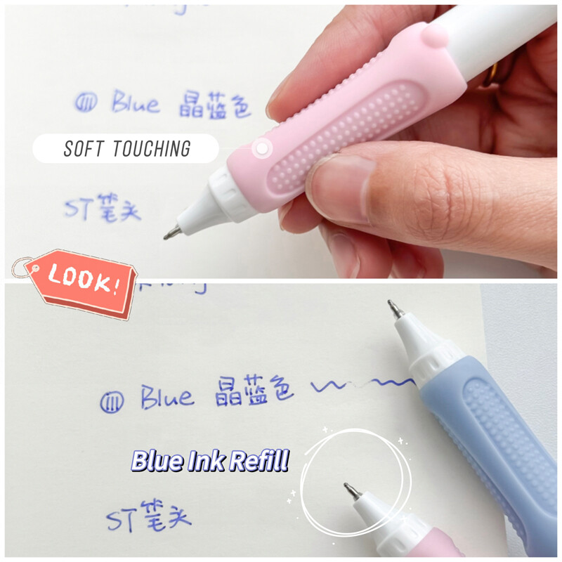 3 bucăți/set pix de buzunar șters, 0,5 mm, stilou albastru de reîncărcare cu cerneală cu gel pentru student, stilou de scris la atingere moale, stilou drăguț cu gel, stilou neutru cu punct ST