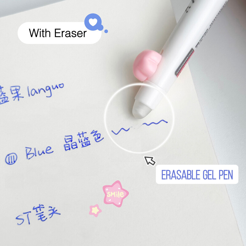 3 bucăți/set pix de buzunar șters, 0,5 mm, stilou albastru de reîncărcare cu cerneală cu gel pentru student, stilou de scris la atingere moale, stilou drăguț cu gel, stilou neutru cu punct ST
