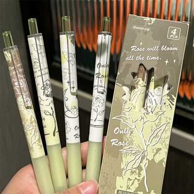 4 бр. Сладки химикалки Lucky Kitten Pen Черно мастило Kawaii Химикалки Химикалки Естетични канцеларски материали Ученически пособия Комплект химикалки Back To School