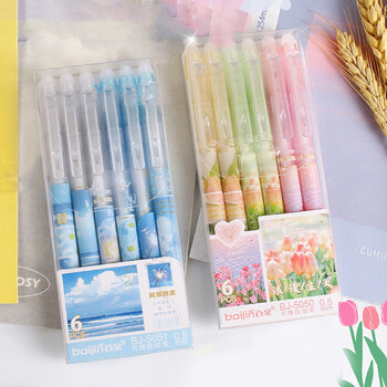 6Pcs Fashion Cute Erasable Gel στυλό Creative Erasable Pressing Pens Romantic Signature Pens Cute Pens Writing Tools Office School