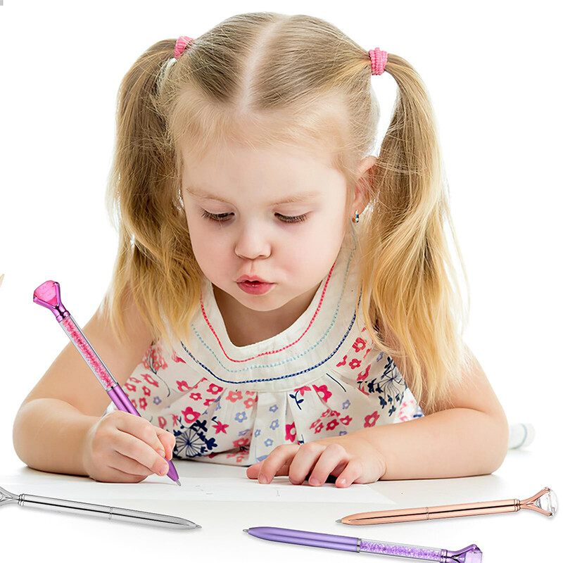 6 tk Teemantmetallist pliiatsid Pastapliiatsid teemantmetallist kristallpliiatsiga, musta tindiga teemantpliiatsid