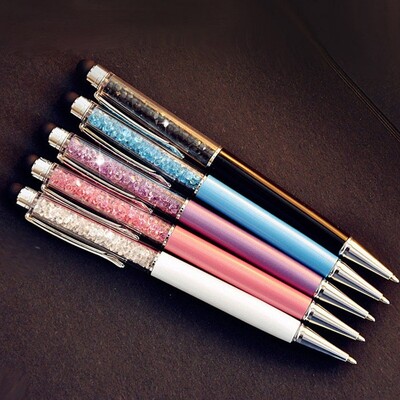 5 Pcs/lot Cute Crystal Pen Diamond Ballpoint Pens Stationery Ballpen 2 In 1 Crystal Stylus Pen Touch Pen