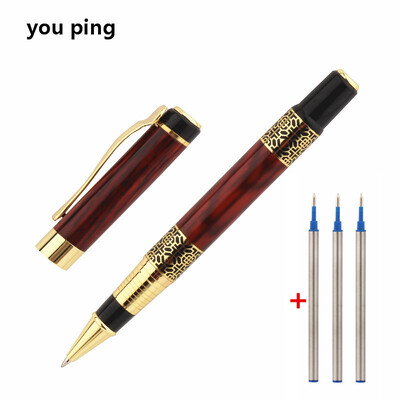 Must punast värvi kuldne nikerdatud mahagonist ärikontori rullpallipliiatsi koolitarbed