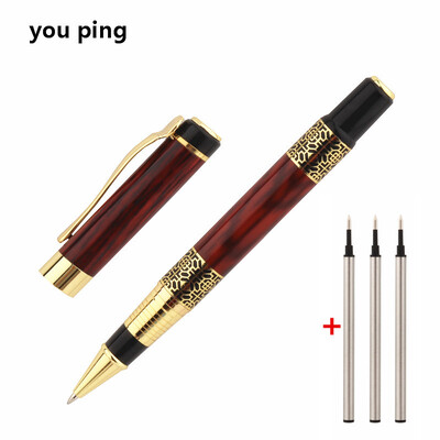 Must punast värvi kuldne nikerdatud mahagonist ärikontori rullpallipliiatsi koolitarbed