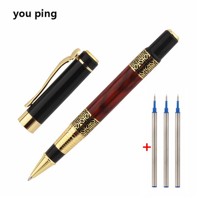 Must punast värvi kuldne nikerdatud mahagonist ärikontori rullpallipliiatsi koolitarbed