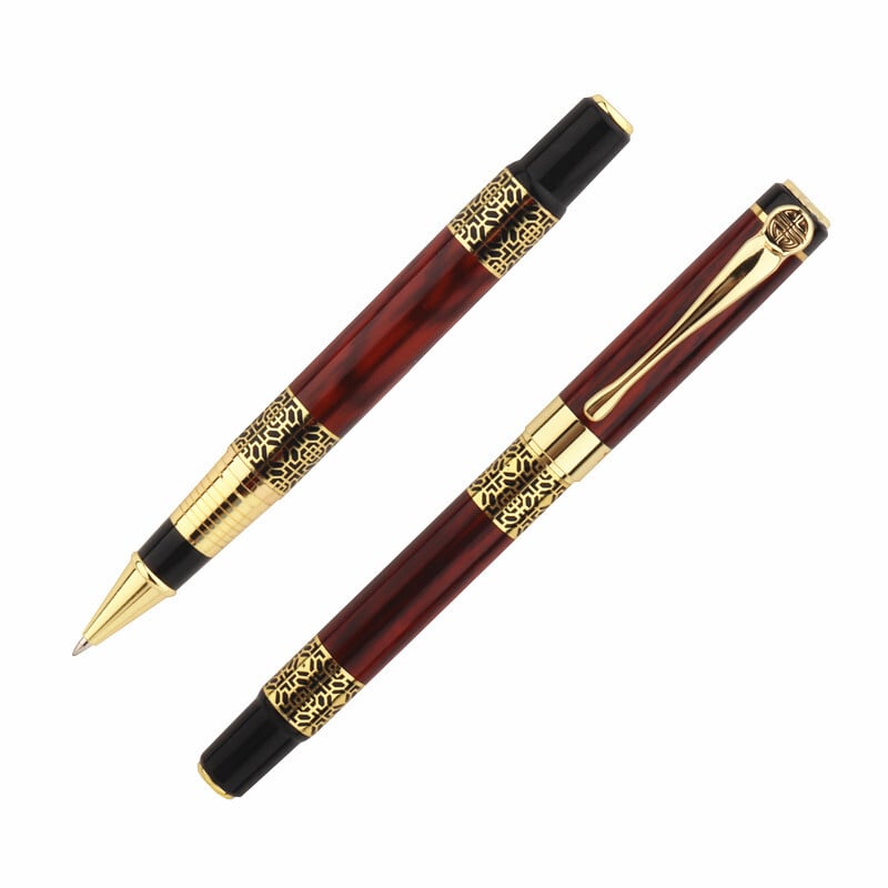 Must punast värvi kuldne nikerdatud mahagonist ärikontori rullpallipliiatsi koolitarbed