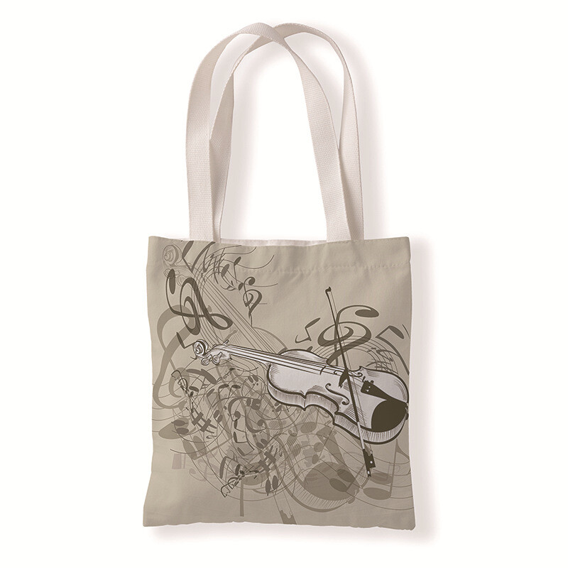 Plátenná taška Yiwu s potlačou hudobných poznámok, denná taška na nosenie v ruke, taška na mince s fotografiou, ekologická nákupná taška