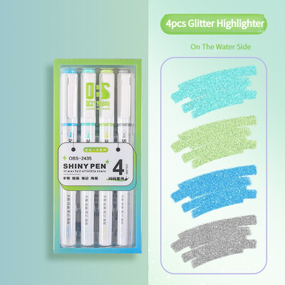 4 цвята/кутия Kawaii Glitter Highlighter Pen Pastel Fine Pastel Highlighter Marker Scrapbook Рисувани канцеларски материали Ученически пособия