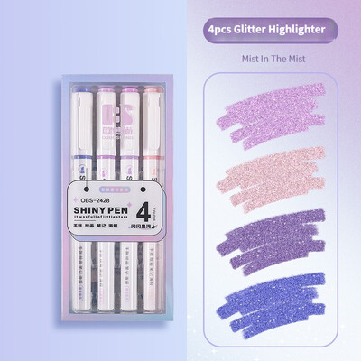 4 цвята/кутия Kawaii Glitter Highlighter Pen Pastel Fine Pastel Highlighter Marker Scrapbook Рисувани канцеларски материали Ученически пособия