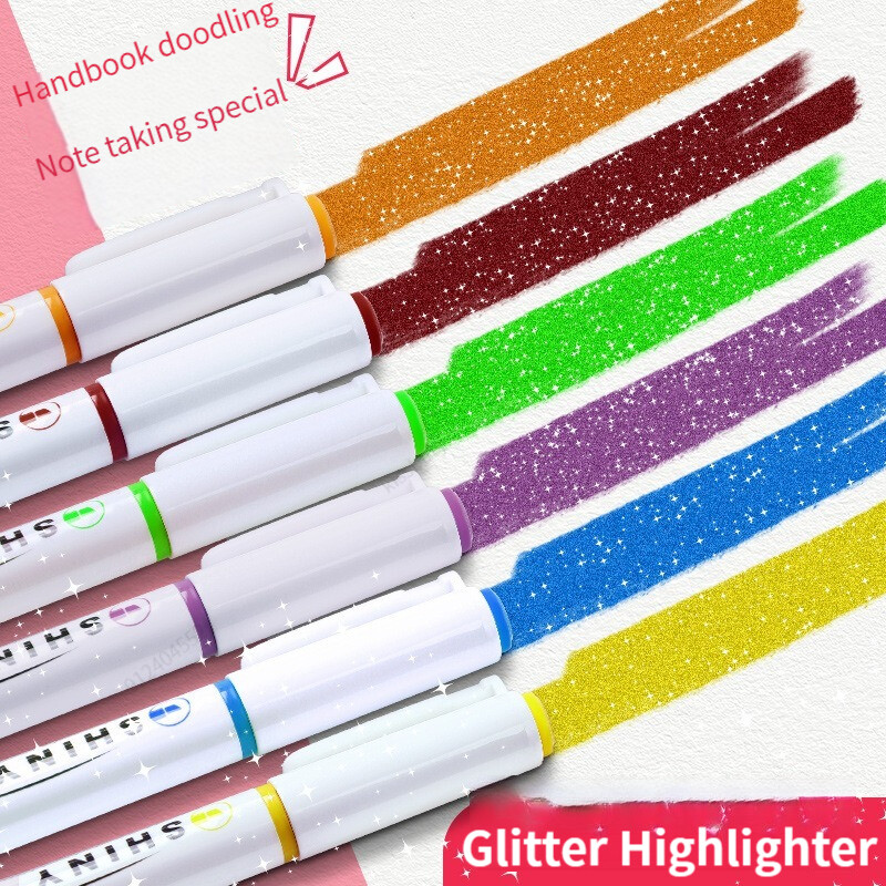 4 цвята/кутия Kawaii Glitter Highlighter Pen Pastel Fine Pastel Highlighter Marker Scrapbook Рисувани канцеларски материали Ученически пособия