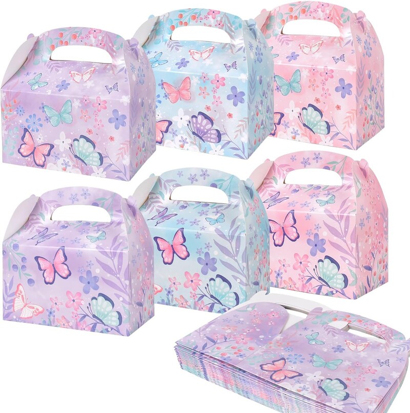 Roosa liblika kevadise teeseansi teema Liblikate lillede pidu soosib kommide kaasaskantavat paberkarbi kinkekarpi