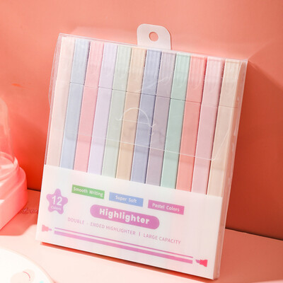 12 τεμ./Σετ Διπλό Μαρκαδόρο Highlighter Kawaii Manga Markers Midliner Pastel Gel Set Stationery Journal Σχολικά προμήθειες γραφείου