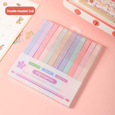 12 bucăți/set pixuri pentru evidențiere cu vârf dublu Markere manga Kawaii Midliner Pastel Gel Set Papetarie Jurnal Rechizite de birou școlare