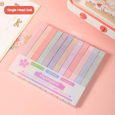 12 bucăți/set pixuri pentru evidențiere cu vârf dublu Markere manga Kawaii Midliner Pastel Gel Set Papetarie Jurnal Rechizite de birou școlare