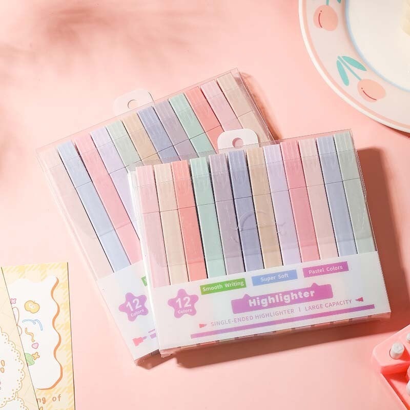12 bucăți/set pixuri pentru evidențiere cu vârf dublu Markere manga Kawaii Midliner Pastel Gel Set Papetarie Jurnal Rechizite de birou școlare